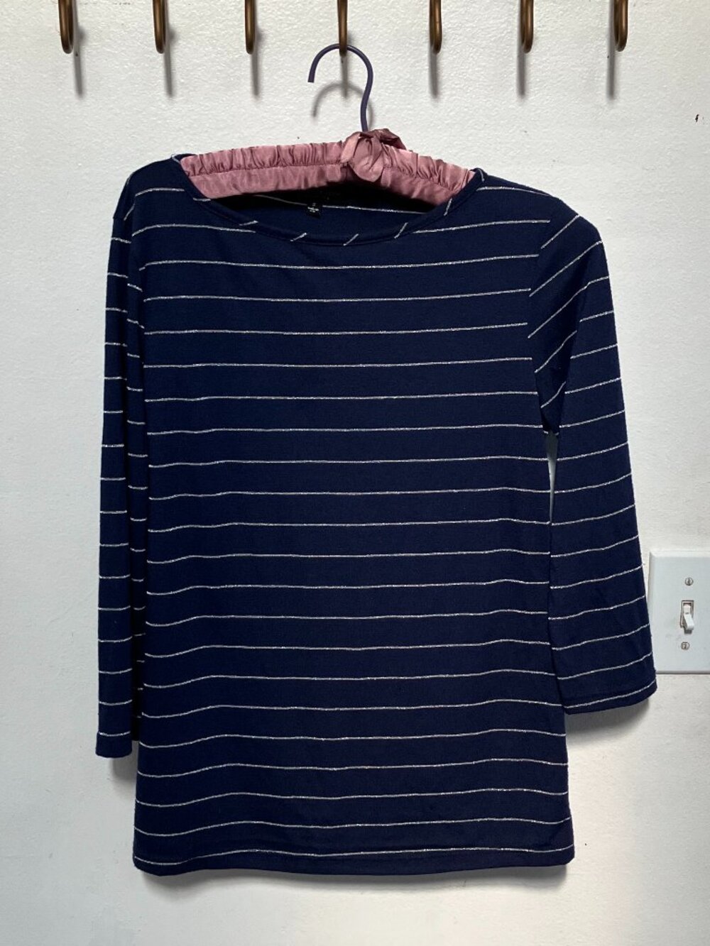 Navy Silver Strip Lightweight Top